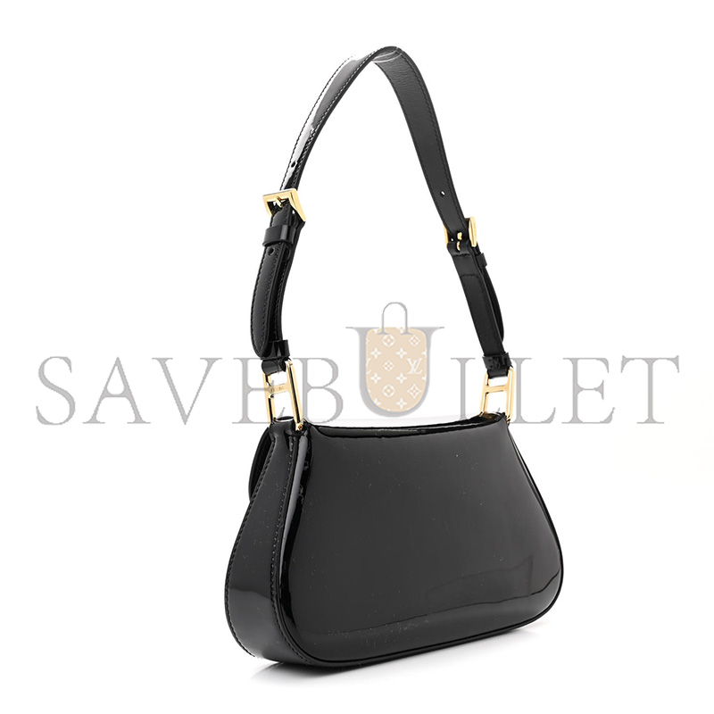 Pra*a vernice triangle logo flap adjustable strap shoulder bag black 1bd355 (24*11*4cm)